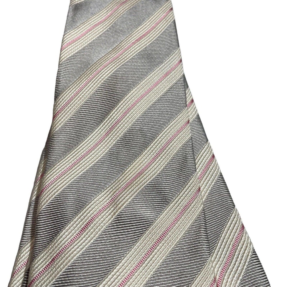 Moschino Mens Neck Tie Pink‎ White Gray Stripes - Picture 2 of 5